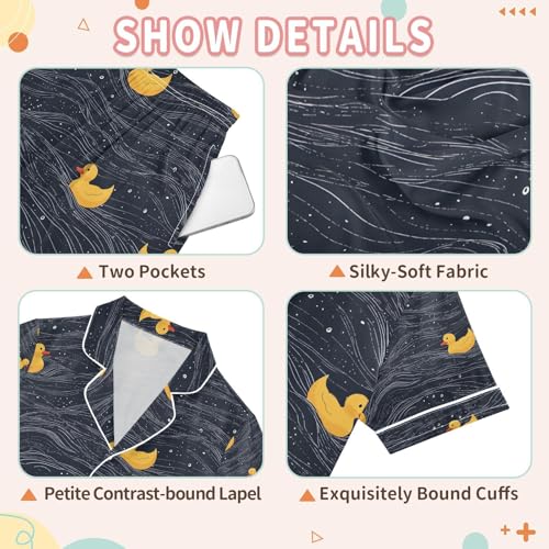 senya Funny Duck Swim V Satin Summer Pajama Sets Silk Short Sleeve Button Down Sleepwear3