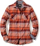 CQR Damen Flanell-Shirt kariert, langärmlig, weiches Casual-Button-Down Top aus Baumwolle, Wof002 1pack - Copper Orange, S