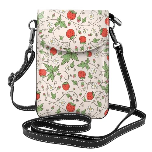 Pochette téléphone portable femmes en cuir PU Fraise et fleur