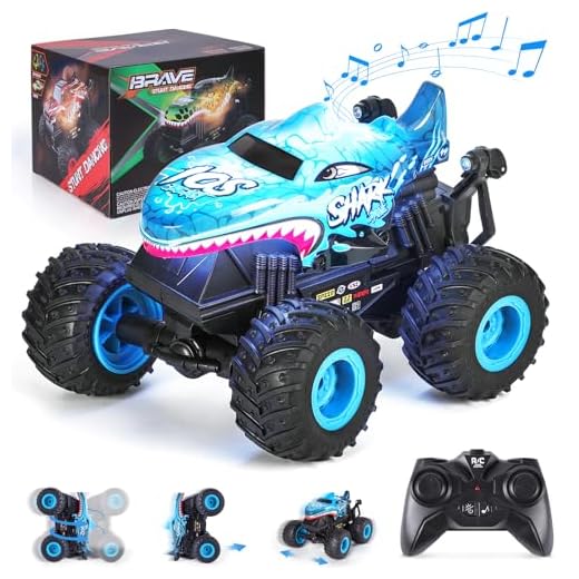 Ltteaoy Coche teledirigido Monster Truck para niños Rotating 360° RC Auto Juguete para niños de 3 años de edad Tiburón Off-Road Stunt Vehículo con Flash Light, música niño niña regalos para edades 4 5