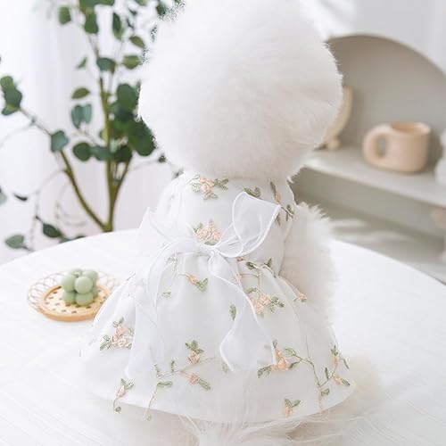 Miniatura 3 de Vestido blanco para perro pequeño, vestido de princesa bordado floral para cachorro, con lazo, ropa para perro, ropa de verano para gatos y gatos