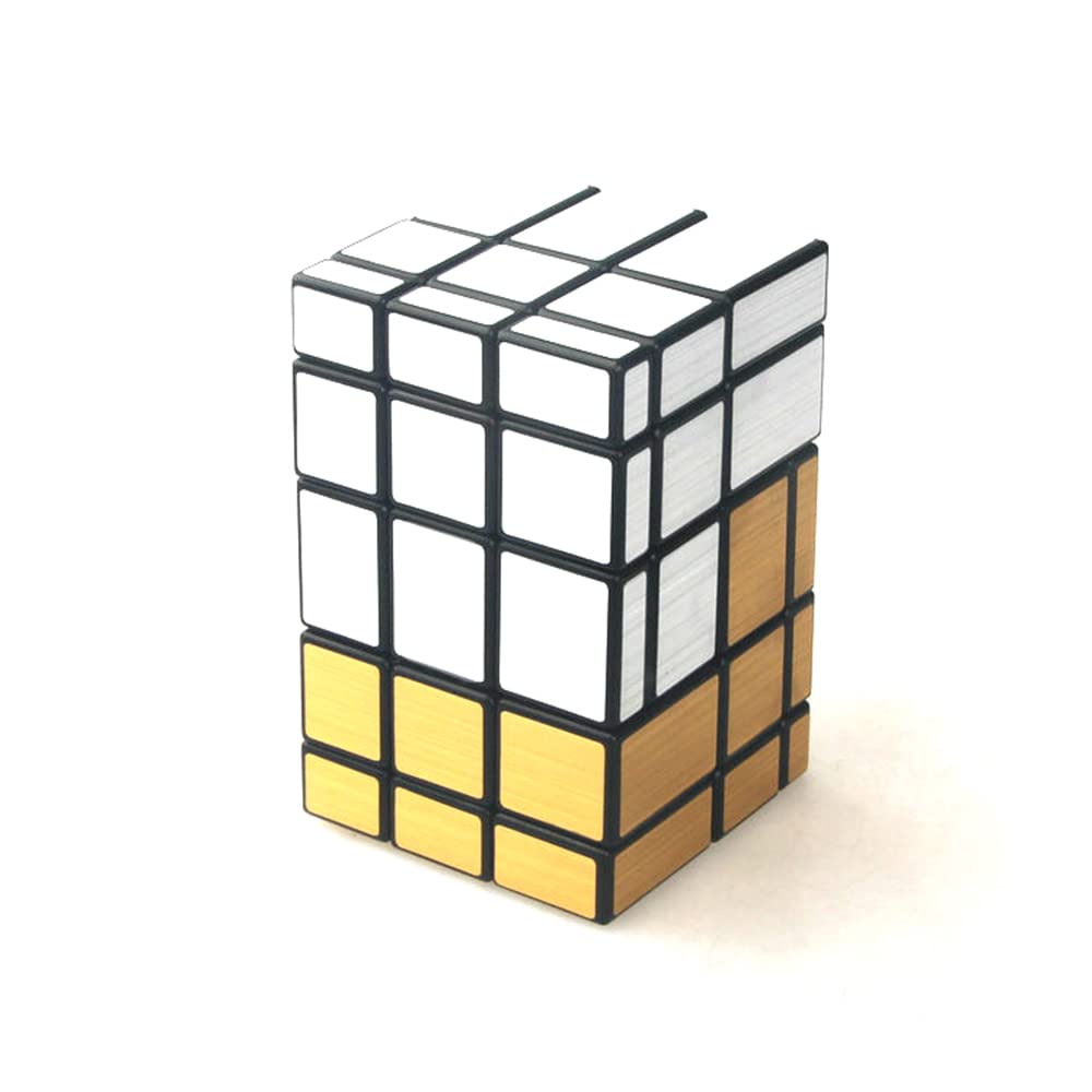 Yealvin Conjoined Mirror Cube, 3x3 Mirror Cube Puzzle Toy Brain Teaser (Gold and Silver Sticker)