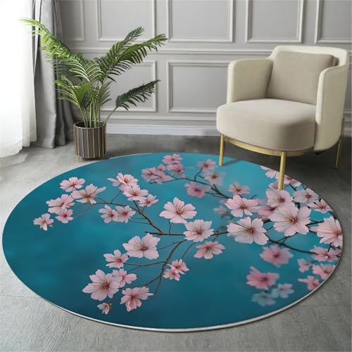 Tapis Rond Salon Turquoise Solution Sol Antidérapant Facile à Nettoyer