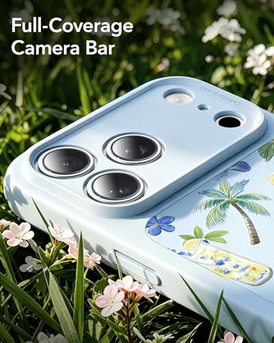 Image of ESR for iPhone 17 Pro Max Case, Camera Control Cover, Compatible with MagSafe, Shockproof Military-Grade Protection, Magnetic Case for iPhone 17 Pro Max, Classic Hybrid, Tropical Paradise, Light Blue