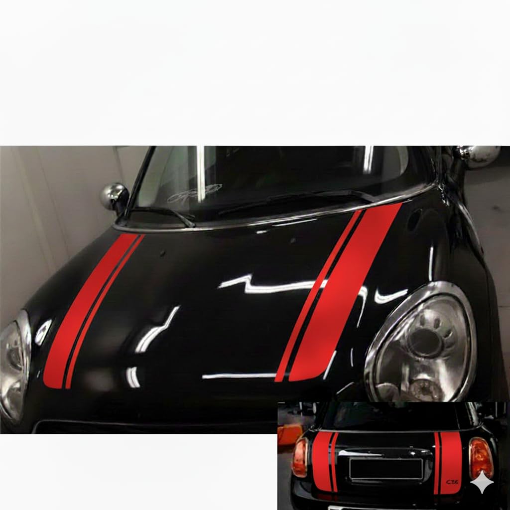 for Mini Cooper Bonnet and Boot Decal Double Stripes Sticker Countryman Clubman (RED#02)