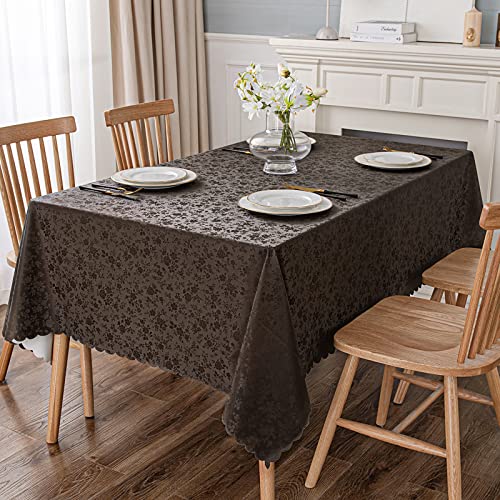 Image of Smiry Rectangle Table Cloth, Waterproof Heavy Duty Vinyl Tablecloth, Wipeable Washable Table Cover for Kitchen and Dining Room (Coffee, 70 inch X 108 inch)