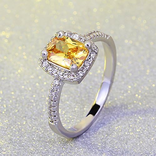QUSIIOSLK 926 Sterling Silver Canary Yellow Halo Square AAA Cubic Zirconia Ring Solitaire Brilliant Princess Cut Citrine Ring Cushion Cut Statement Engagement Ring for Women 6 - Image 3