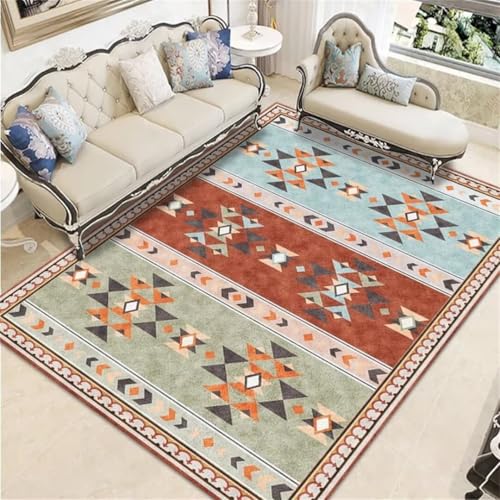 Tapis bleu 140x200cm rétro géométrique pour salon et chambre ado - 2