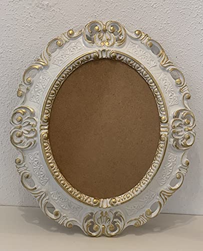Marco de fotos barroco blanco y dorado, ovalado con cristal protector antiguo clásico, 45 x 38 cm, marco de fotos de 24 x 30 cm, marco de fotos Rocoko Trans