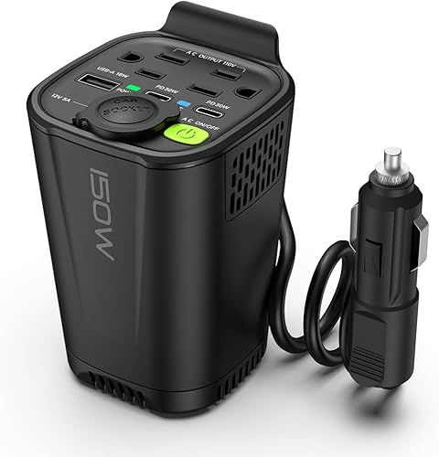 Inversor de corriente para automóvil de 150 W, portavasos CC de 12 V a 110 V, adaptador de enchufe de automóvil, convertidor de salida para
