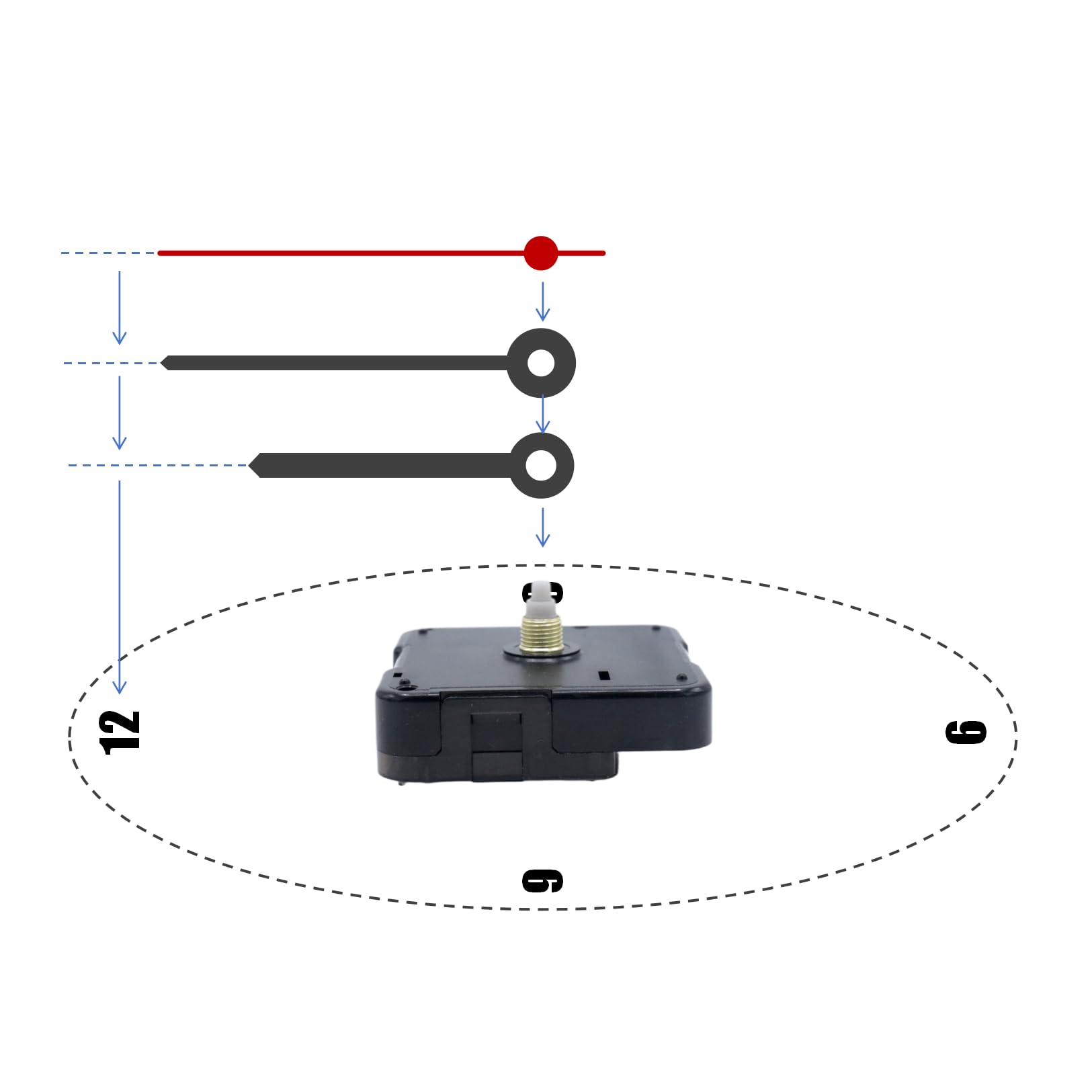 Movimento silenzioso per orologio al quarzo, albero da 8 mm, per riparazione fai da te | design a batteria, mani non incluse, facile installazione fai da te, kit meccanismo di ricambio