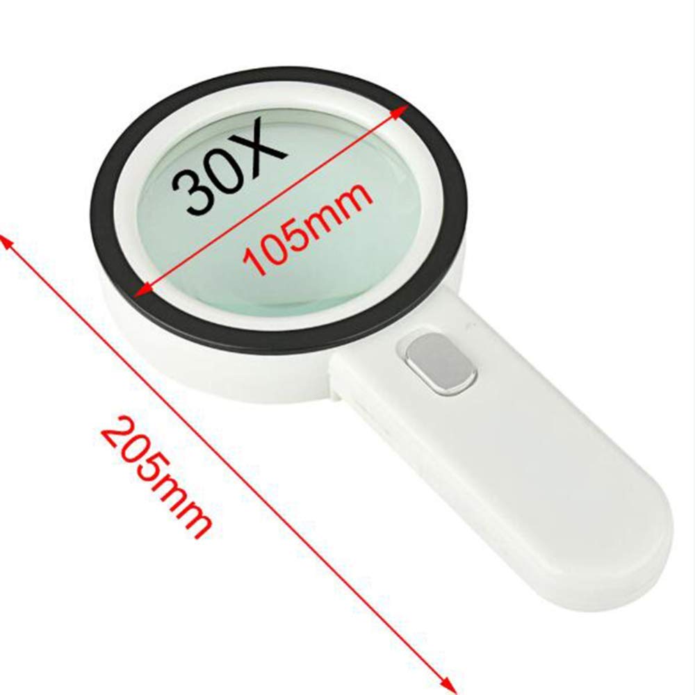 Lente d'Ingrandimento, Lente d'Ingrandimento 30X 12LED luci 105MM Super Alta chiarezza Leggera Lente d'Ingrandimento Portatile per la Lettura di mappe - Gioielliere Riparazione(