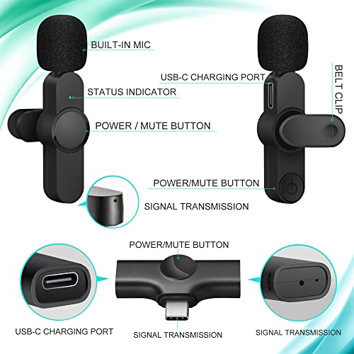 Wireless Lavalier Microphone Clip - Plug & Play Cordless Lapel Mic For Smart Phone, Laptop, Tablet - Active Noise Reduction Technology, Omnidirectional Condenser For Clear Audio Recording - 2-Pack #TOP1