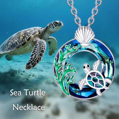 Beach Charm Necklace for Women Sterling Silver Crystal Sea Turtle Shell Starfish Conch Dolphin Seahorse Pendant Necklace for Summer Ocean Jewelry2