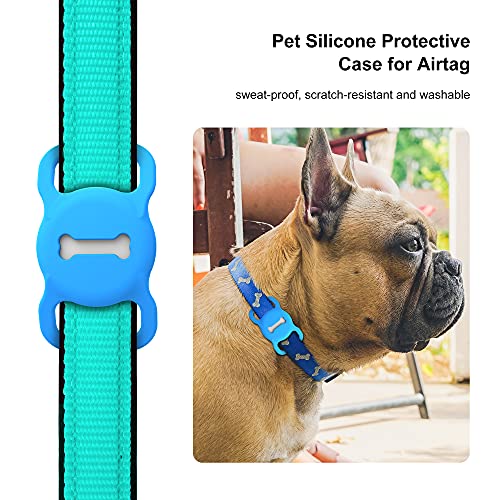 Image of for Airtag Dog Collar Holder, DLENP Air Tag Protective Cat Airtag Dog Collar,Silicone AirTags GPS Tracking Accessories,Air Tags with Bone Pattern (1 Pack(Blue))