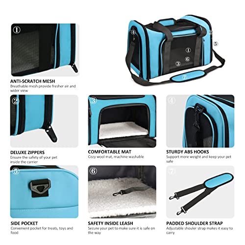 Image of Henkelion Pet Carrier for Small Medium Cats Puppies up to 15 Lbs, Airline Approved Small Dog Travel Puppy Carrier Soft Sided, Collapsible - Blue (Pack of 2)