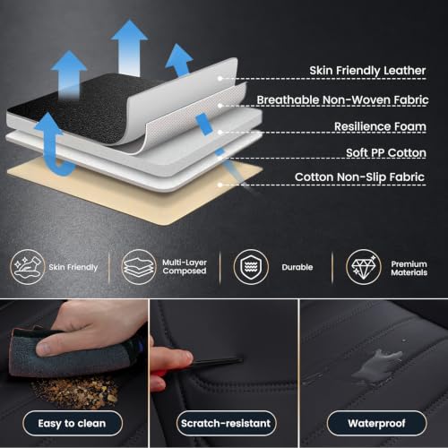 Image of Car Seat Covers Custom Fit Kia Telluride 2020-2026, Waterproof Nappa Leather Car Seat Protector, Breathable Car Seat Cushion, Seat Covers for Car(5 Seats Luxury /Black)