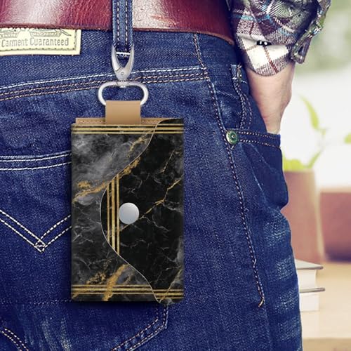 Black Gold Marble with Golden Border Key Holder Bag PU Leather ID Card Holder Keychains Case Cover for Men Women4