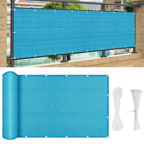 Brise-Vue Balcon Clôture 300 x 50 cm en Polyéthylène Haute Densité, Brise Vue Jardin, Brise-Vue de Clôture, avec Attaches Câble et Cordons, pour Piscine, Patio, Bleu Ciel