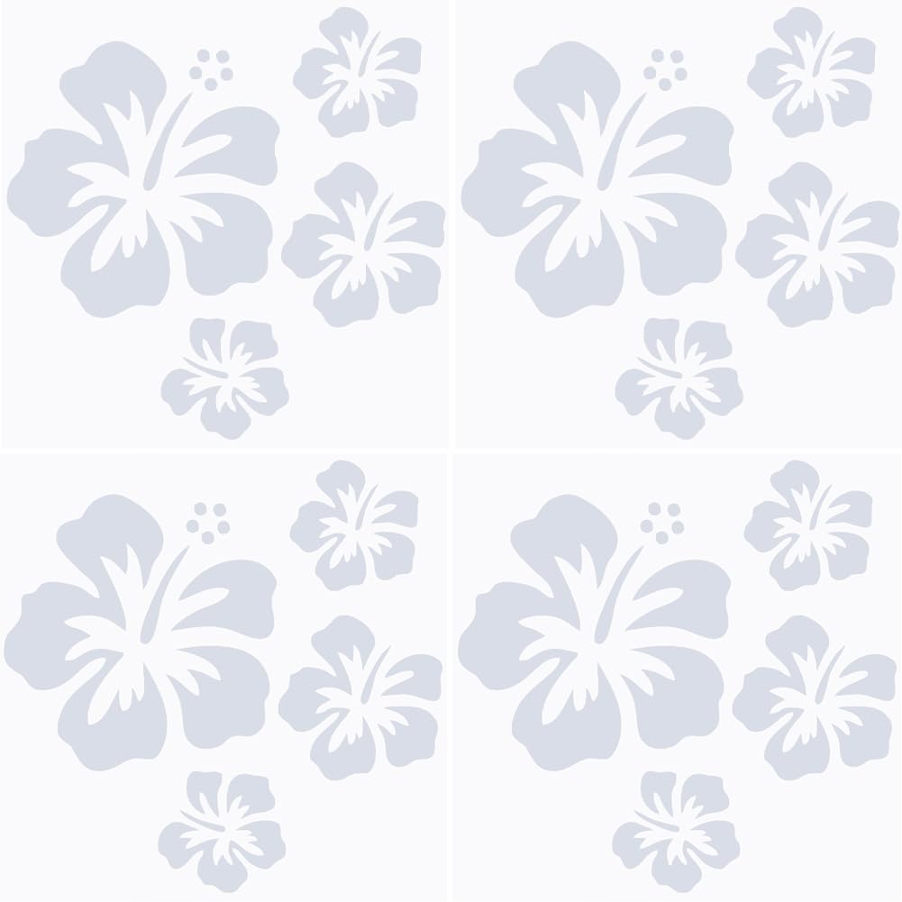 GORGECRAFT 4 Sheets Hibiscus Flower Car Sticker Silver Hawaiian Stickers and Decals Reflective Stickers Waterproof Vinyl Automotive Exterior Decor for SUV Truck Motorcycle Doors Wall Laptop