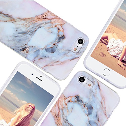 Iphone 8 Case, Iphone 7 Case, Imikoko™ Flexible Tpu Case Print Crystal For Iphone 7 4.7" - White Marble Pattern Slim Fit Snap On Hard Shell Back Case For Iphone 7 Pink #TOP6