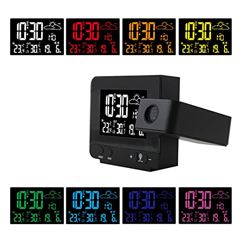 Reloj proyector digital con termómetro inalámbrico e higrómetro integrado 6