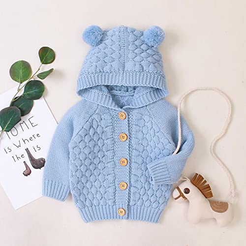 Relabtaby Baby Boys Girls Long Sleeve Button Front Hooded Sweater Toddler Warm Outerwear Sweater Light Blue #TOP1