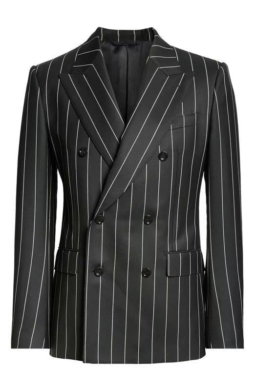 Wangyue Men's Suits 2 Piece Pinstripe Double Breasted Tuxedo Suit for Men Slim Fit Formal Dress Blazer Jacket Pants2