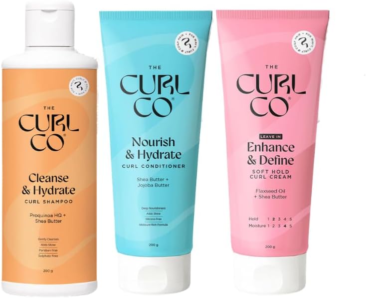 The Curl Co Wavy Starter Kit Your complete 3-step routine, all in one | Everyday Cleansing, Hydrating & Styling | Shampoo & Conditioner & Curl Cream | Great for curly, dry, frizzy hair | 200 gm each