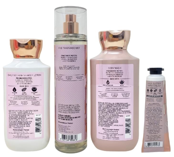 Bath & Body Works Champagne Toast Gift Set - Fine Fragrance Mist, Body Lotion, Body Wash and Hand Cream - with a Peach Gardenia Sample Soap - Image 3