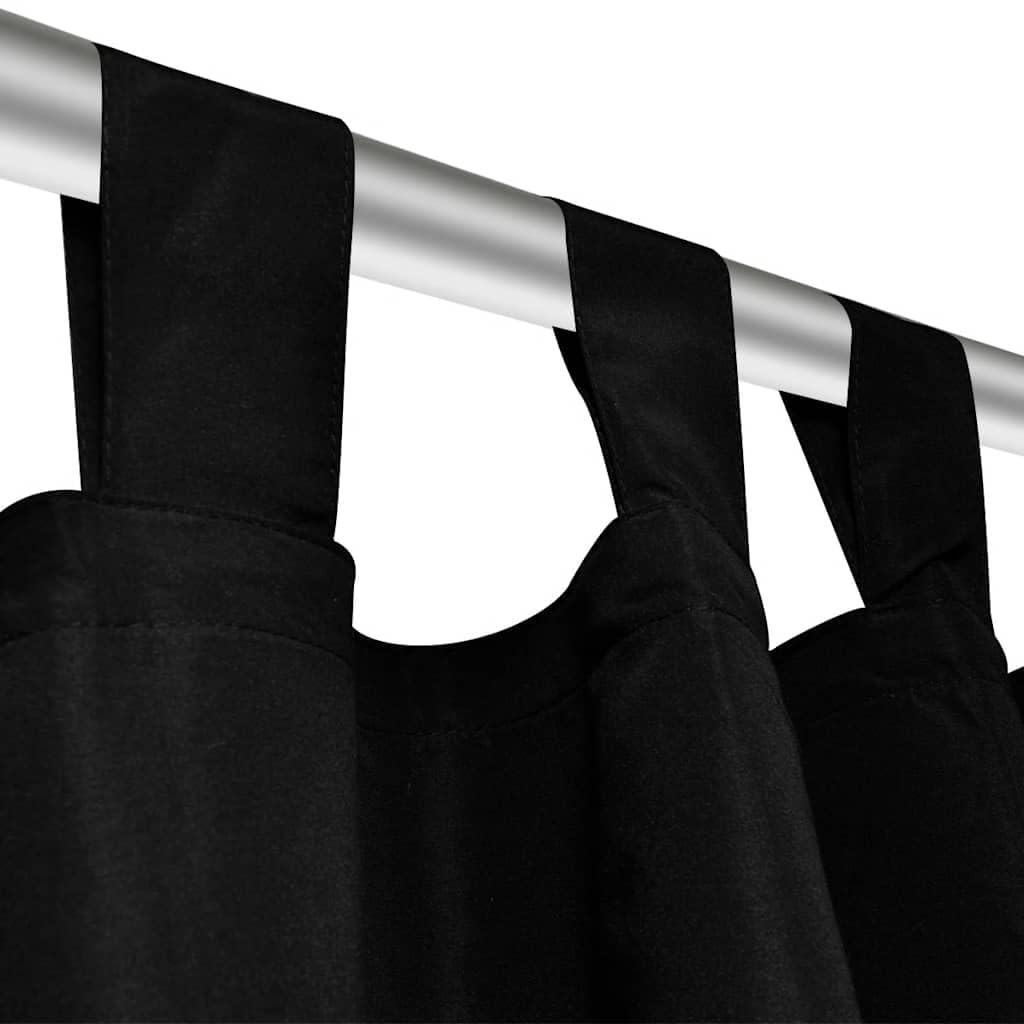 Satin Vorhänge 2-teilig 140 x 225 cm Schwarz | Microsatin Polyester, Handwaschbar, Lichtdurchlässig, Inklusive 2 Bänder, Für Wohnzimmer Schlafzimmer