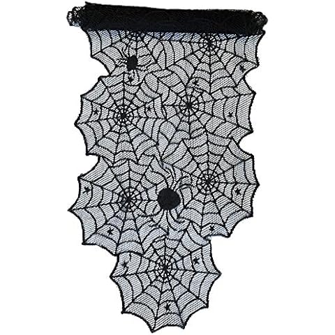 Oblique Unique® Tischläufer Spinnennetze und Spinnen mit Spitze Tischband Tisch Läufer Tischdeko für Halloween Deko Dekoration Schwarz 45cm breit 1,8m lang Cover