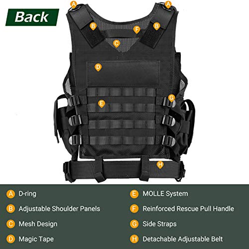 Huntsen Tactical Vest For Men Lightweight Adjustable Outdoor Training Breathable Vest For Adults With Detachable Belt #TOP4
