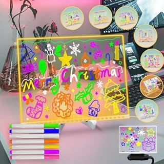 Fanrui 11.8 X 7.9 Inch Acrylic Dry Erase Board with Colors,Glowing LED Kids Drawing Note Memo Board, USB Power, Rewritable, Dimmable, Night Light, Clear Desktop White Board for Home Office School