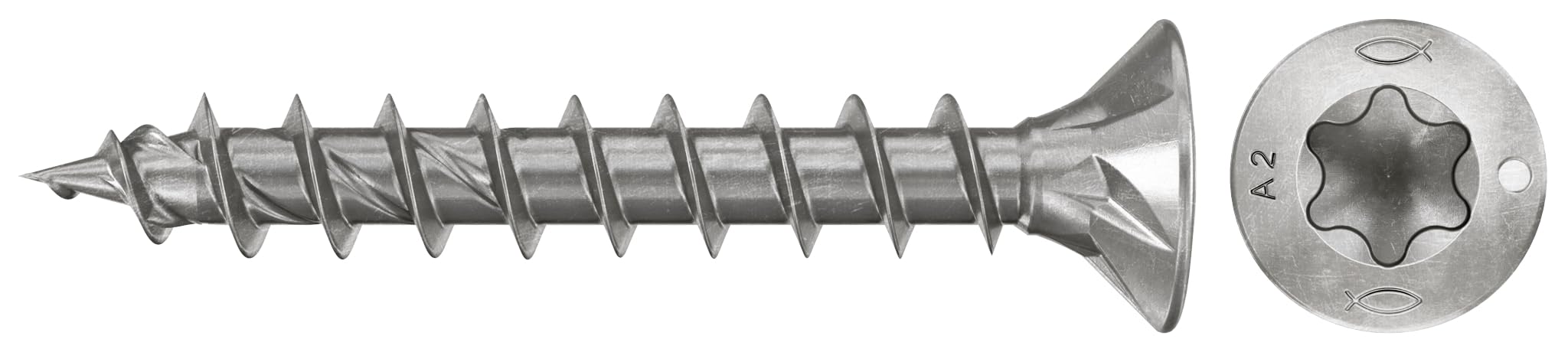 fischer Spanplattenschraube PowerFast II CTF 3,5 x 16 A2 200, Senkkopf, Innenstern-TX-Aufnahme, Vollgewinde, Edelstahl A2, für eine oberflächenbündige Montage in Holz, 200 Stück