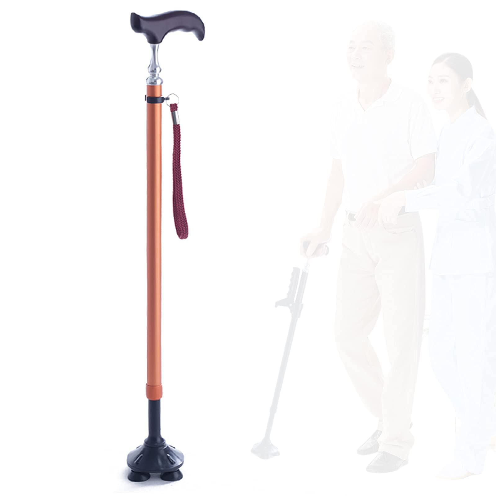Kule dla dorosłych, Regulowana aluminiowa laska czteroramienna z podłokietnikami dla wzrostu 140-180 cm, wielokolorowa(Orange)