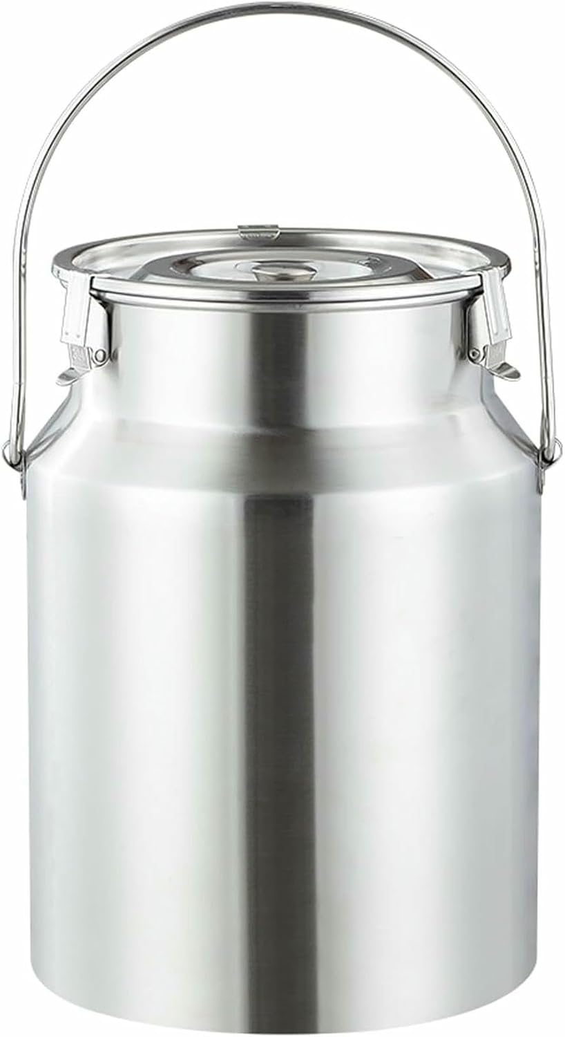 Sealed Bucket with Cover and High Elastic Buckle, Stainless Steel Milk Transport Cans Wine Pail, for Milk/Oil/Wine/Soup Storage