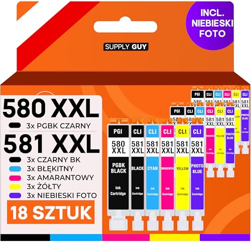 Supply Guy 580XXL 581XXL Kartridże kompatybilne z Canon PGI-580 CLI-581 z niebieski fotograficzny do Pixma TS8150 TS8250 TS8350 TS8350a TS8351 TS8351a TS8352 Multipack 18 Wkłady atramentowe