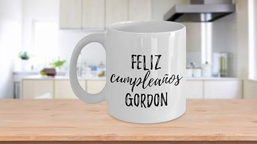 Miniatura 3 de Feliz Cumpleanos Gordon Taza española de feliz cumpleaños personalizado con nombre para regalo, taza de café y té, grande, 15 onzas