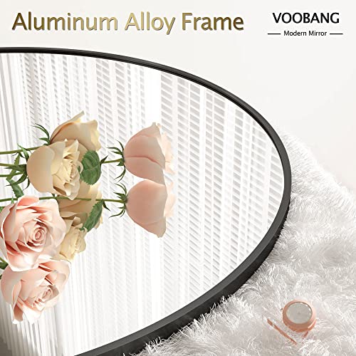 Image of VooBang Round Mirror 23.6 inch Black Wall Mounted Circle Mirrors Vanity Mirror with Aluminum Alloy Frame Modern Decoration for Bathroom, Living Room, Vanity, Bedroom, Entryway