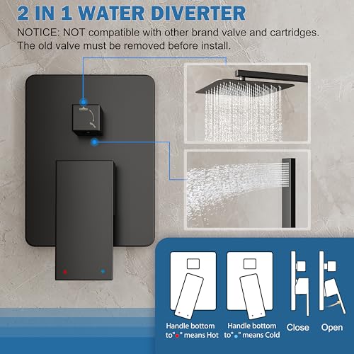 HoliSpa Black Shower System, Shower Faucet Set with 10-Inch Rain Showerhead and Handheld Spray, Wall Mounted High-Pressure Showerhead Combo Set Included Valve and Trim, Matte Black by HoliSpa - Image 5