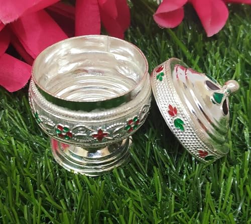 Image of RADHARANI Silver Kunghuma Chimil for Pooja /Wedding /Sindoor Box /kumkum box /kunguma chimil /Size: 3.5 Inches Weight : 60 Grams