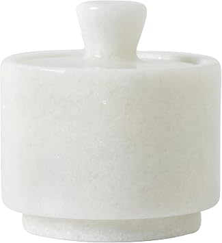 Natural Marble Salt Cellar with Lid, Stone Salt Bowl,Spice jar,Handcrafted Seasoning Storage Box for Kitchen Counte White
