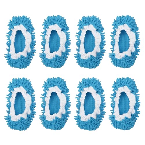 Image of MECCANIXITY Mop Slippers Washable Microfiber Floor Cleaning Shoes Cover Chenille Duster Foot Socks Tools for House Clean, Blue 8 Pack