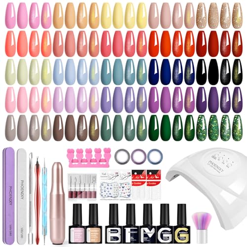 Phoenixy 30 PCS Uñas Semipermanentes Kit Completo con 48 W Lampara U V/LED