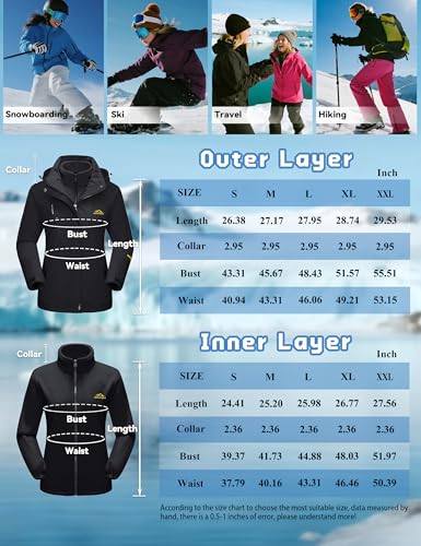 TACVASEN Women Jacket Waterproof 3 in 1 Jackets Skiing Jacket Winter Warm Fleece Jacket Ski Snow Parka Work Windbreaker - Image 6