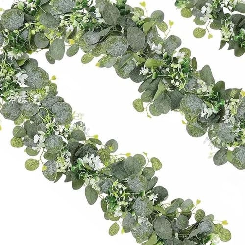 TOWEBOORY 2本入り フェイクグリーン 人工観葉植物 自然感 防水 グリーンガーランド 葉物 造花藤 室内 インテリア 吊り ベランダ 目隠し 壁掛け デコレーション ホーム・オフィス・結婚式 飾り用 撮影用 DIY 雑貨 置物 eukalyptu