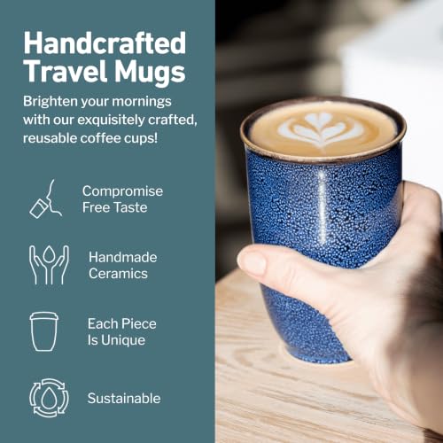 Image of NOVA CERAMICS Travel Mug - Ceramic Travel Mug With Lid - Travel Coffee Mug Unique To Go Coffee Cup - Microwave & Dishwasher Safe Coffee Tumbler - Gifts For Women Men Him Her - 12oz - Abyss