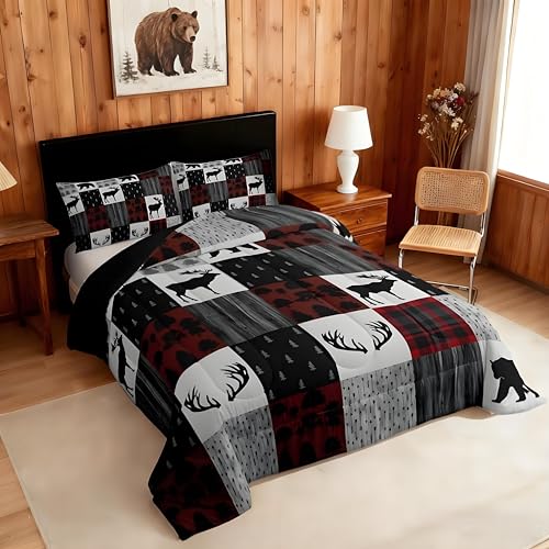 Image of Feelyou Moose Bedding Set Queen Size 3 Piece for Boys Girls Women Men