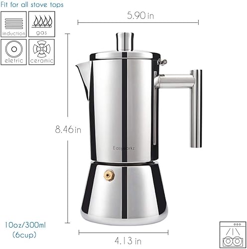 Miniatura 2 de Easyworkz Diego - Máquina de café expreso para estufa, 6 tazas de 10 onzas, con sellos de junta de silicona y reemplazo de pantalla de filtro